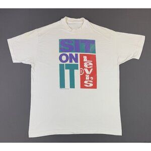 Vintage 1990 Levis Levi Strauss Denim Promo Sit On It White Shirt Rare XL Fit T